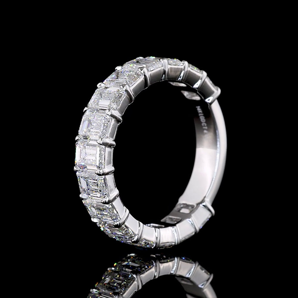 14K White Gold 3/4 Eternity Band with North-South Emerald Cut Lab Diamonds - 4.64 Carats Total Diamond Weight - Covaloro Fine Jewelry