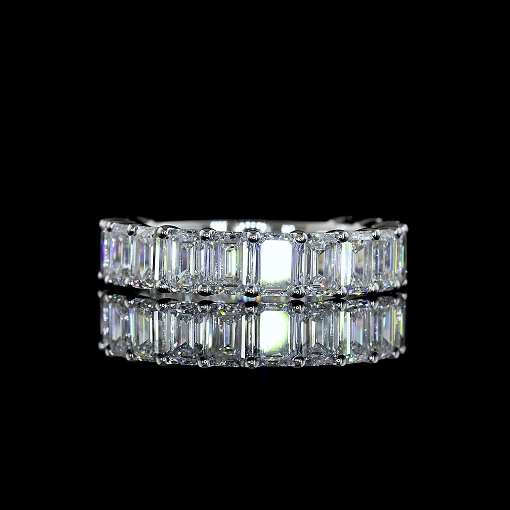 14K White Gold 3/4 Eternity Band with North-South Prong Set Emerald Cut Lab Diamonds - 3.08 Carat Total Weight - Covaloro Fine Jewelry