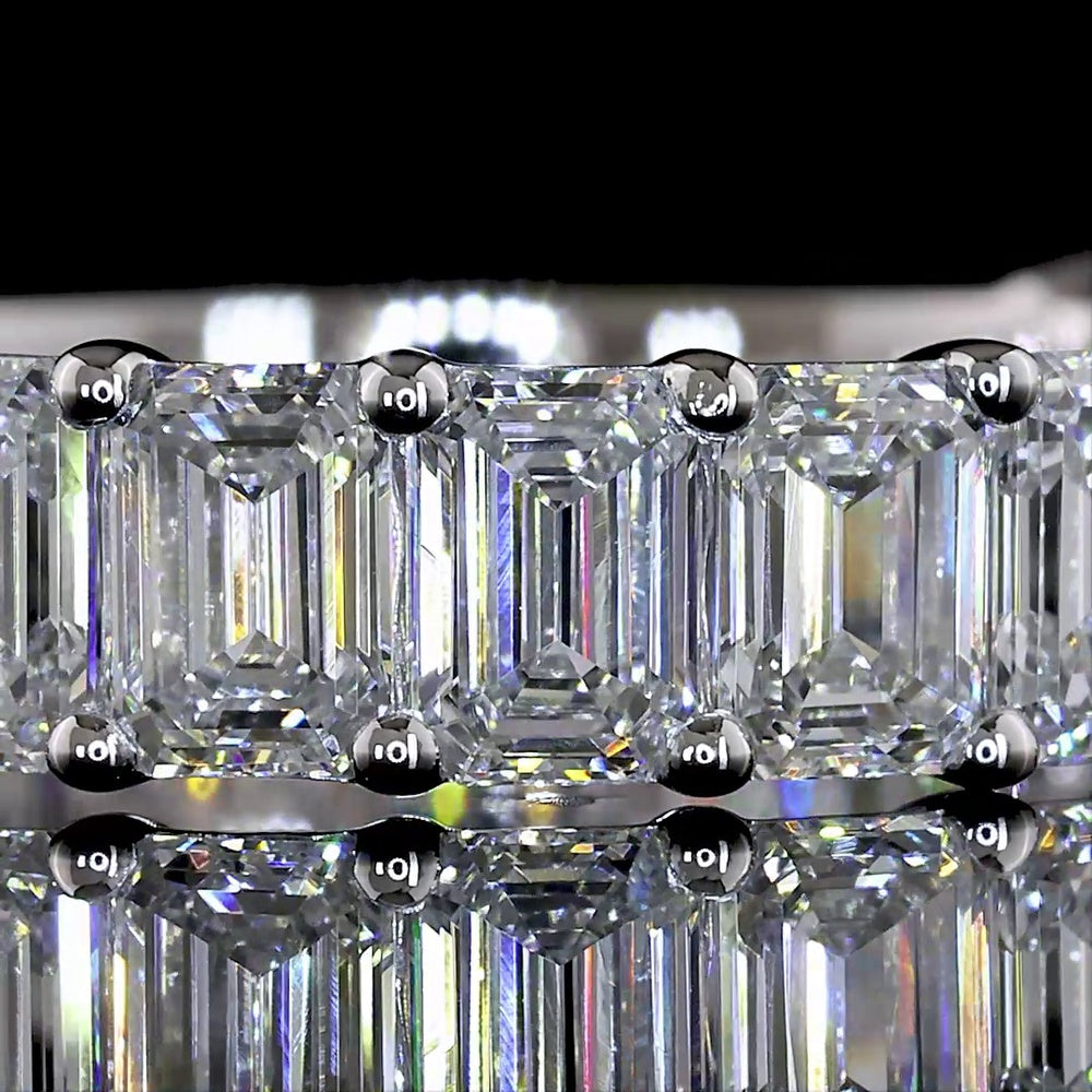 14K White Gold 3/4 Eternity Band with North-South Prong Set Emerald Cut Lab Diamonds - 3.08 Carat Total Weight - Covaloro Fine Jewelry