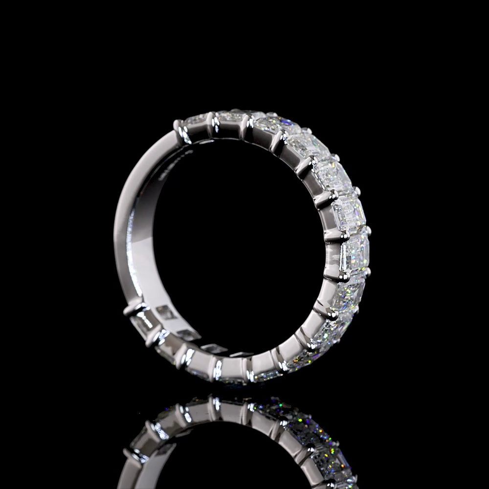 14K White Gold 3/4 Eternity Band with North-South Prong Set Emerald Cut Lab Diamonds - 3.08 Carat Total Weight - Covaloro Fine Jewelry