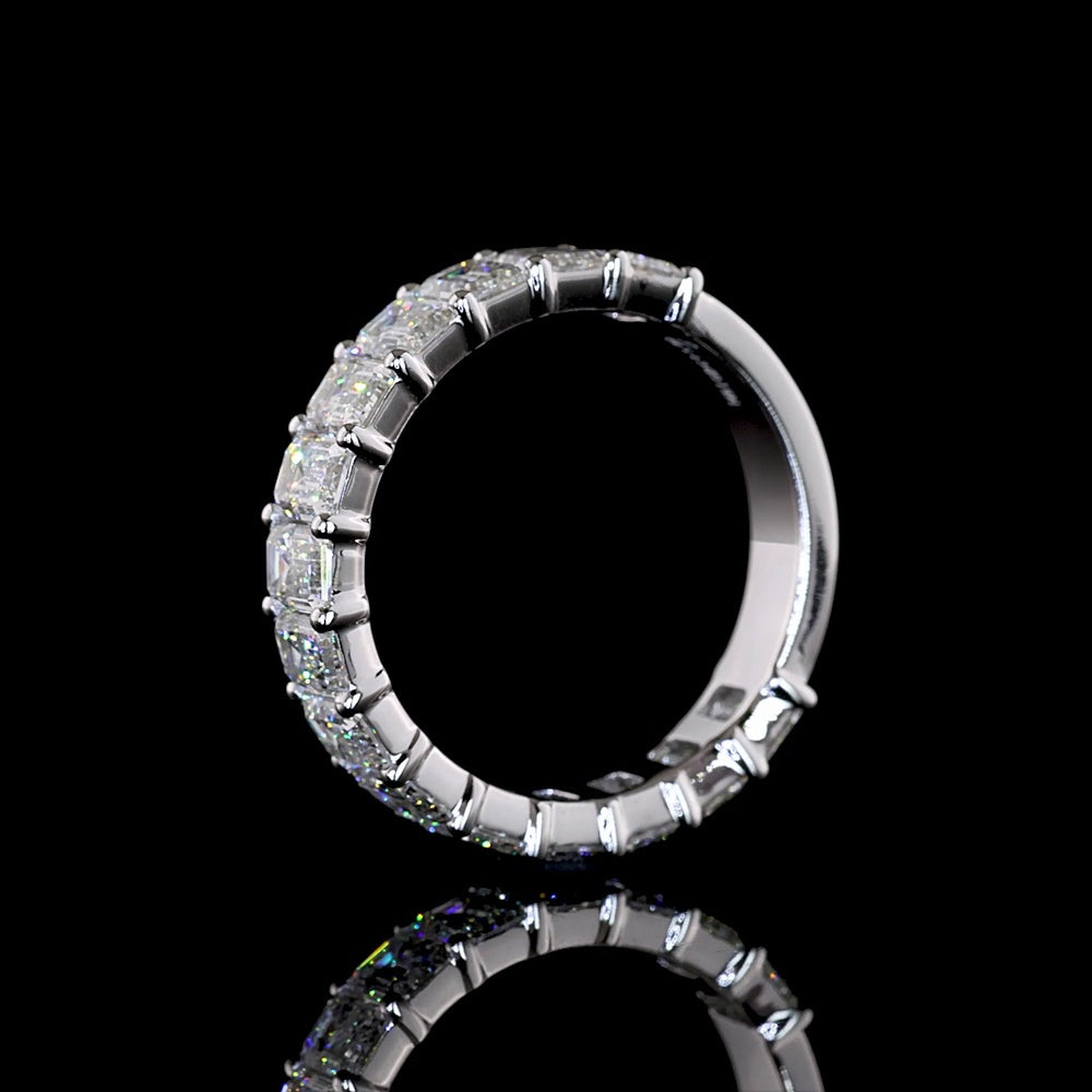 14K White Gold 3/4 Eternity Band with North-South Prong Set Emerald Cut Lab Diamonds - 3.08 Carat Total Weight - Covaloro Fine Jewelry
