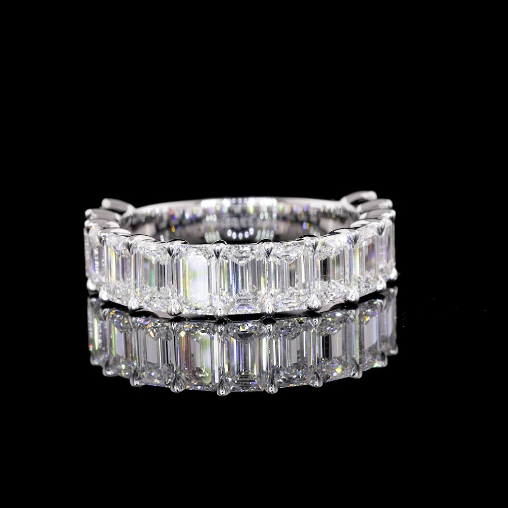14K White Gold 3/4 Eternity Band with North-South Prong Set Emerald Cut Lab Diamonds - 3.82 Carat Total Weight - Covaloro Fine Jewelry