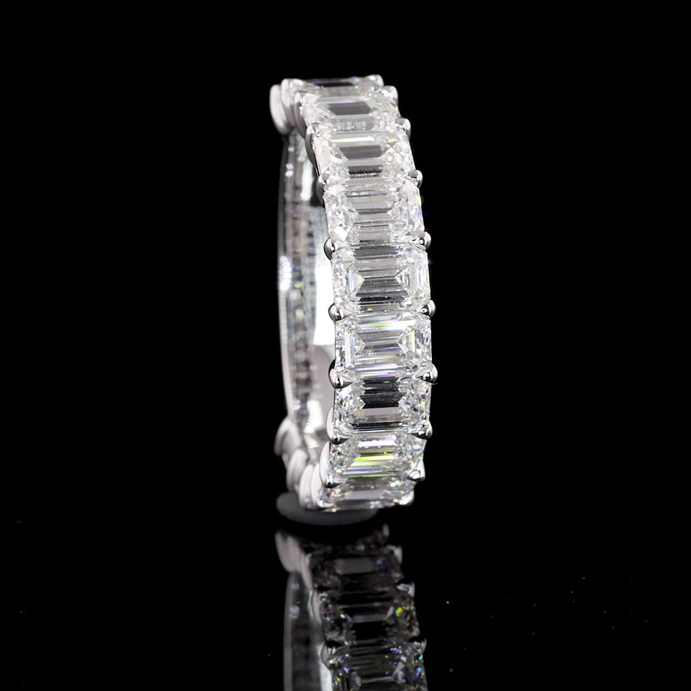 14K White Gold 3/4 Eternity Band with North-South Prong Set Emerald Cut Lab Diamonds - 3.82 Carat Total Weight - Covaloro Fine Jewelry