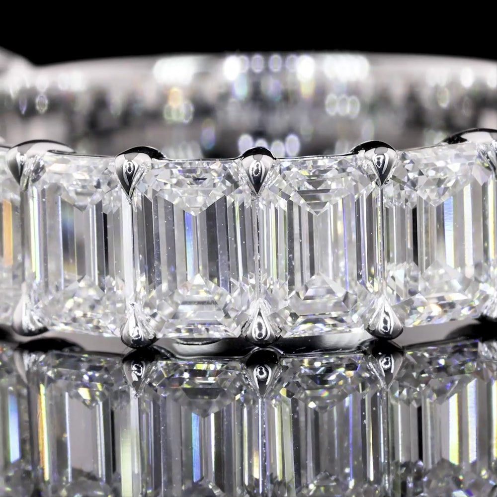 14K White Gold 3/4 Eternity Band with North-South Prong Set Emerald Cut Lab Diamonds - 3.82 Carat Total Weight - Covaloro Fine Jewelry