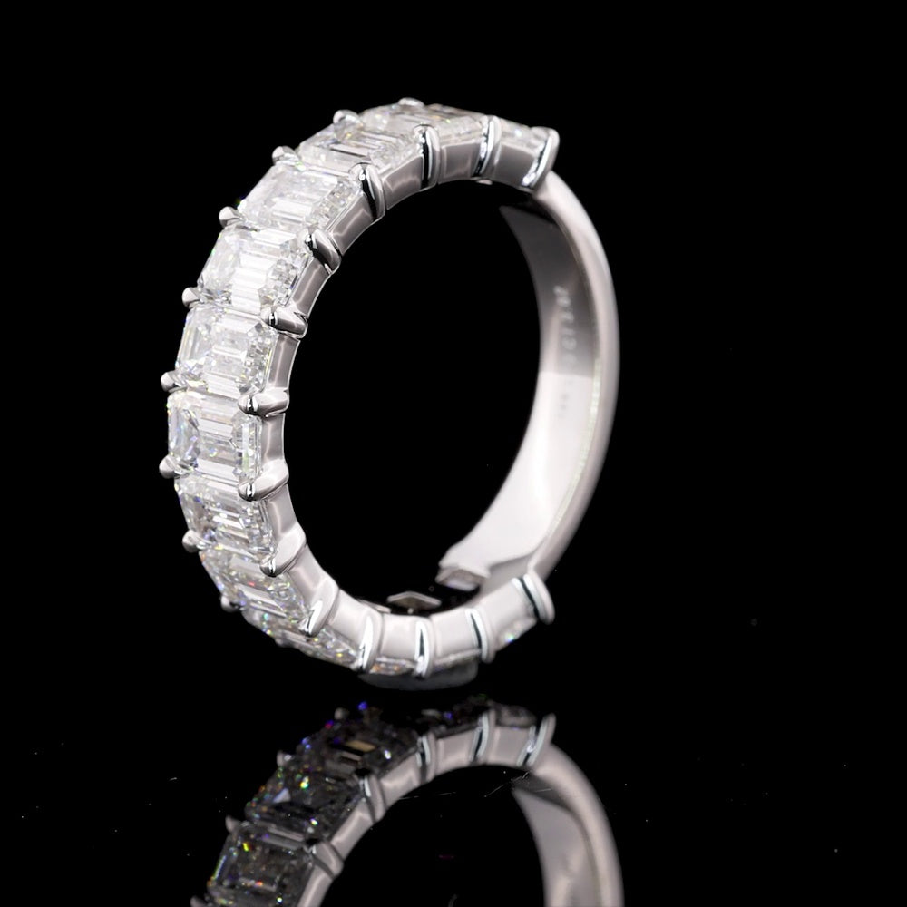 14K White Gold 3/4 Eternity Band with North-South Prong Set Emerald Cut Lab Diamonds - 3.82 Carat Total Weight - Covaloro Fine Jewelry