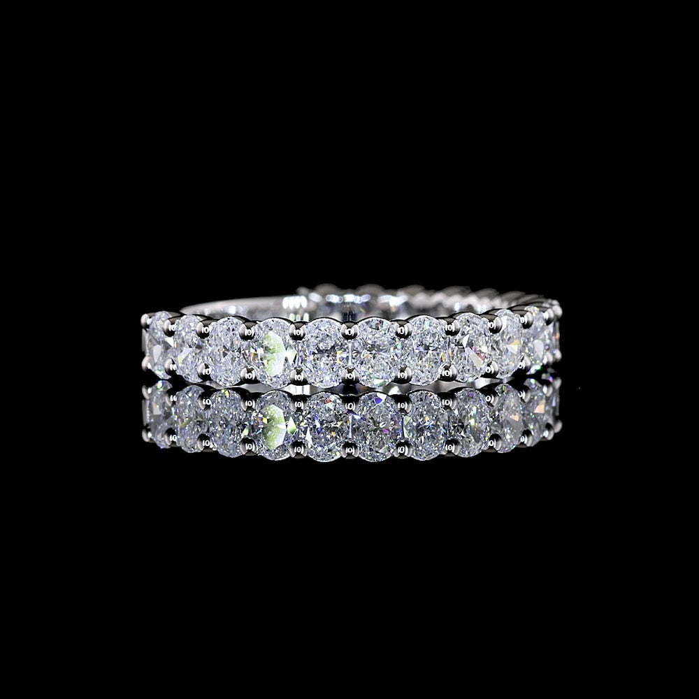 14K White Gold 3/4 Eternity Band with North-South Prong Set Oval Cut Lab Diamonds - 1.28 Carats Total Diamond Weight - Covaloro Fine Jewelry