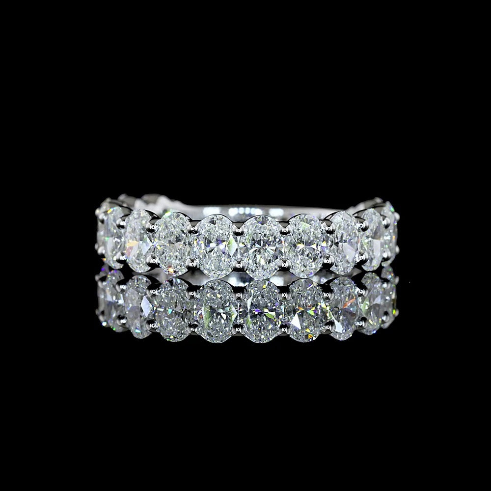 14K White Gold 3/4 Eternity Band with North-South Prong Set Oval Cut Lab Diamonds - 2.21 Carats Total Diamond Weight - Covaloro Fine Jewelry