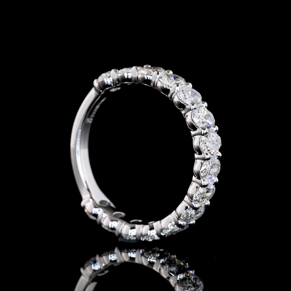 14K White Gold 3/4 Eternity Band with North-South Prong Set Oval Cut Lab Diamonds - 2.21 Carats Total Diamond Weight - Covaloro Fine Jewelry