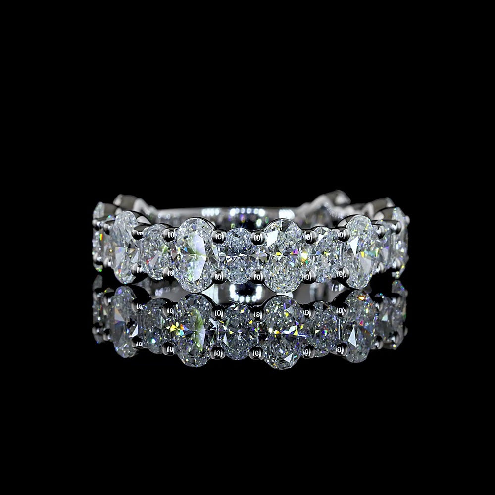 14K White Gold 3/4 Eternity Band with North-South Prong Set Oval Cut Lab Diamonds - 2.6 Carat Total Weight, E-F Color, VS Clarity - Covaloro Fine Jewelry