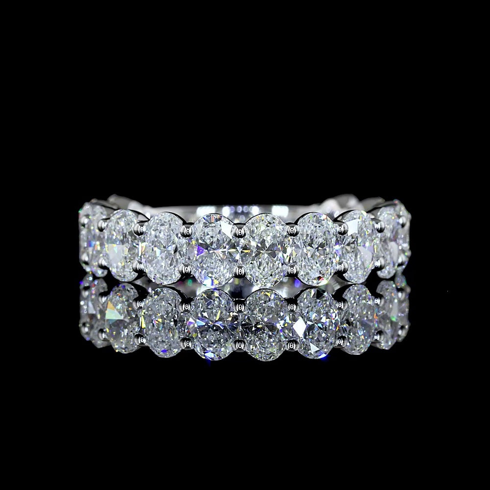 14K White Gold 3/4 Eternity Band with North-South Prong Set Oval Cut Lab Diamonds - 2.93 Carat Total Diamond Weight - Covaloro Fine Jewelry