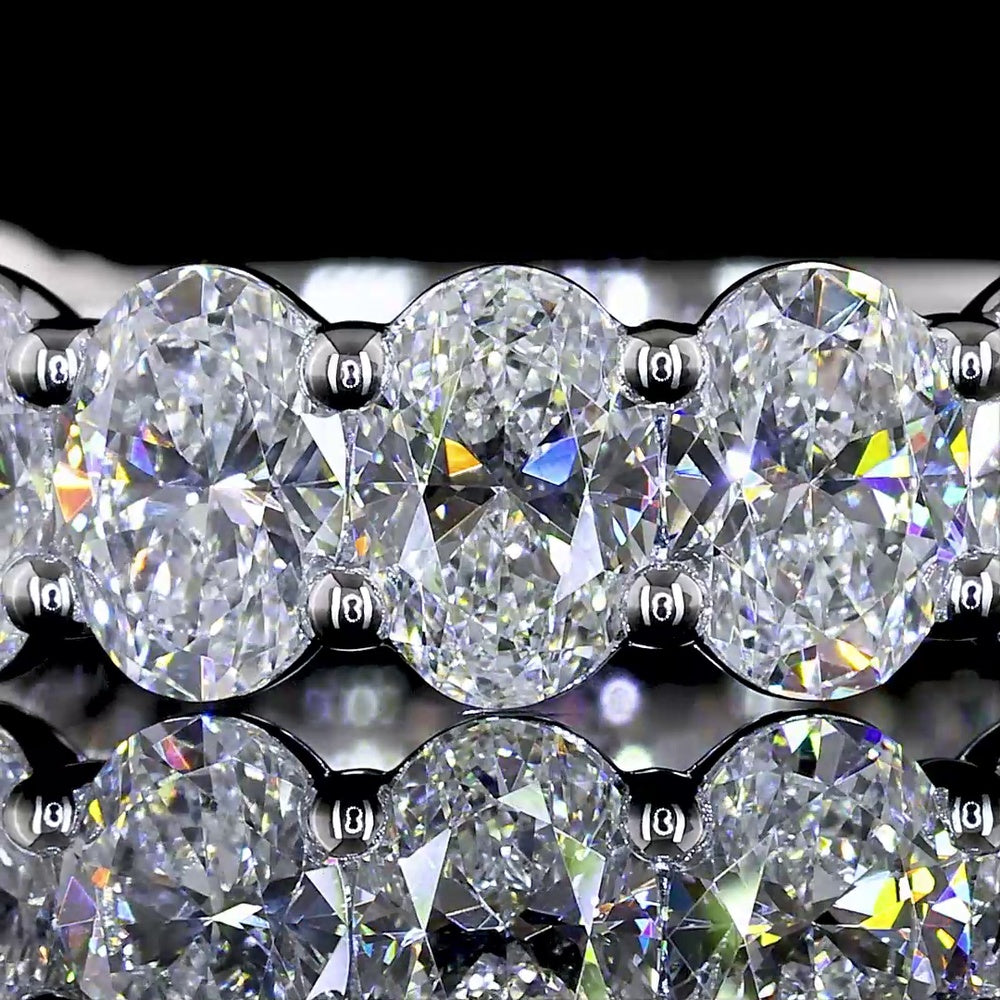 14K White Gold 3/4 Eternity Band with North-South Prong Set Oval Cut Lab Diamonds - 2.93 Carat Total Diamond Weight - Covaloro Fine Jewelry