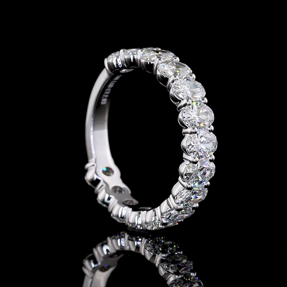 14K White Gold 3/4 Eternity Band with North-South Prong Set Oval Cut Lab Diamonds - 2.93 Carat Total Diamond Weight - Covaloro Fine Jewelry