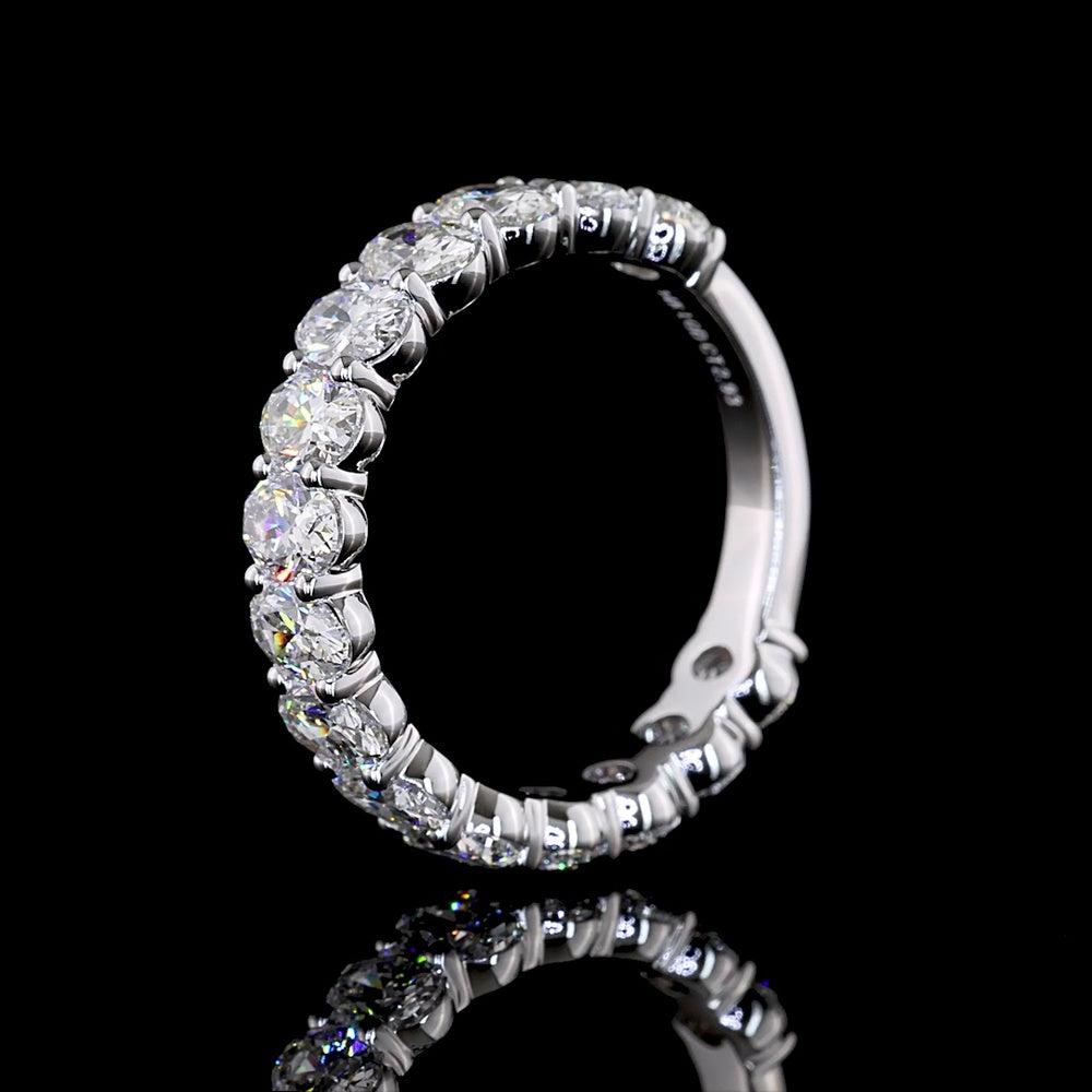 14K White Gold 3/4 Eternity Band with North-South Prong Set Oval Cut Lab Diamonds - 2.93 Carat Total Diamond Weight - Covaloro Fine Jewelry