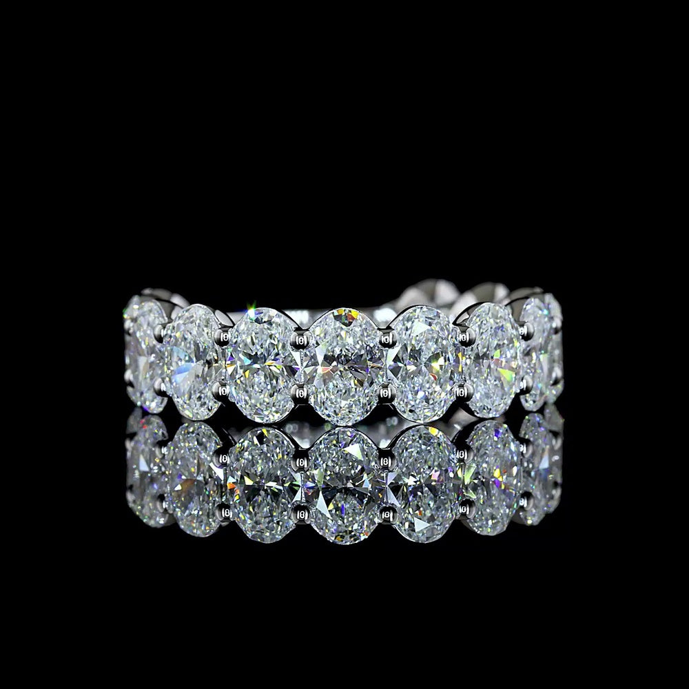 14K White Gold 3/4 Eternity Band with North-South Prong Set Oval Cut Lab Diamonds - 3.77 Carat Total Weight, E-F Color VS Clarity - Covaloro Fine Jewelry