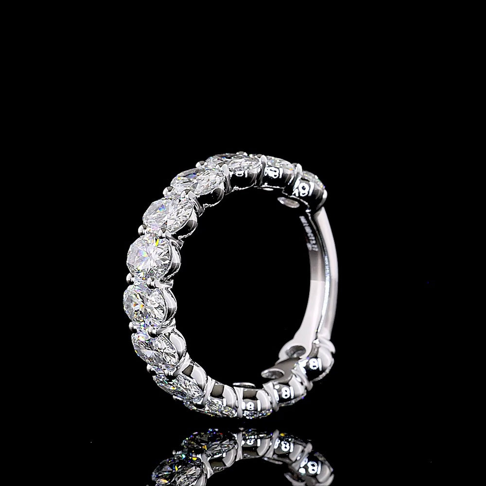 14K White Gold 3/4 Eternity Band with North-South Prong Set Oval Cut Lab Diamonds - 3.77 Carat Total Weight, E-F Color VS Clarity - Covaloro Fine Jewelry