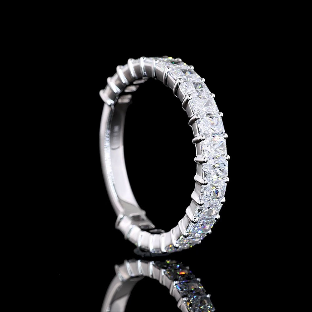 14K White Gold 3/4 Eternity Band with North-South Prong Set Radiant Cut Lab Diamonds - 1.97 Carat Total Weight - Covaloro Fine Jewelry