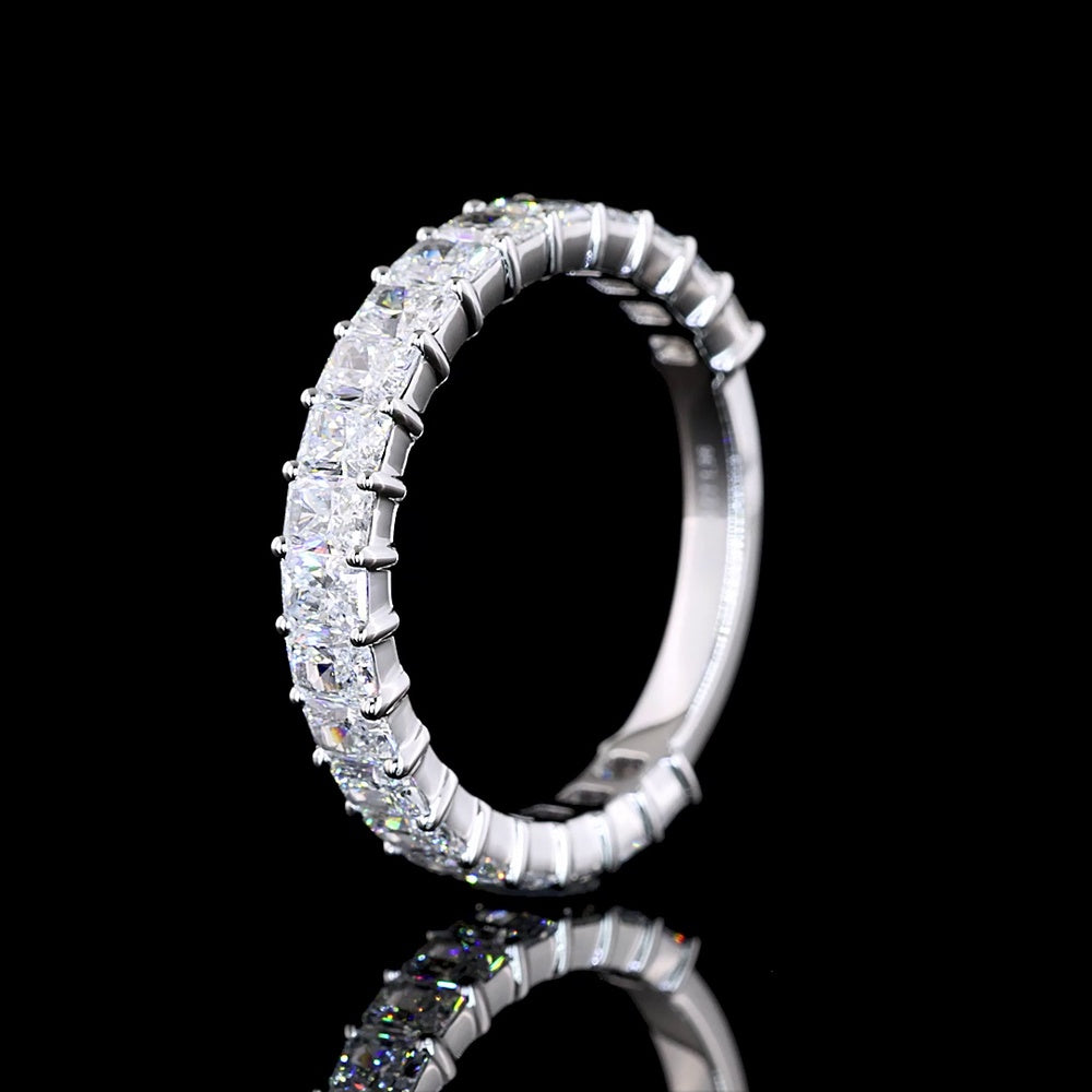14K White Gold 3/4 Eternity Band with North-South Prong Set Radiant Cut Lab Diamonds - 1.97 Carat Total Weight - Covaloro Fine Jewelry