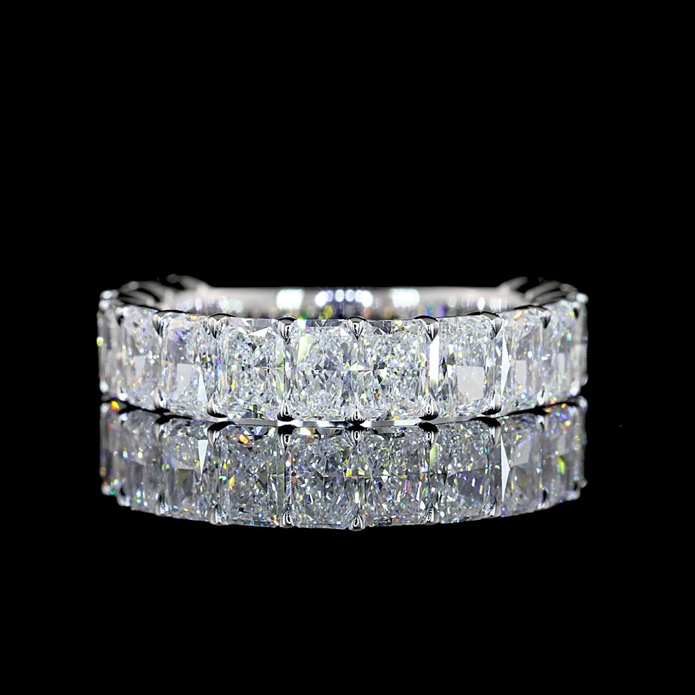 14K White Gold 3/4 Eternity Band with North-South Prong Set Radiant Cut Lab Diamonds - 3.21 Carats Total Diamond Weight - Covaloro Fine Jewelry