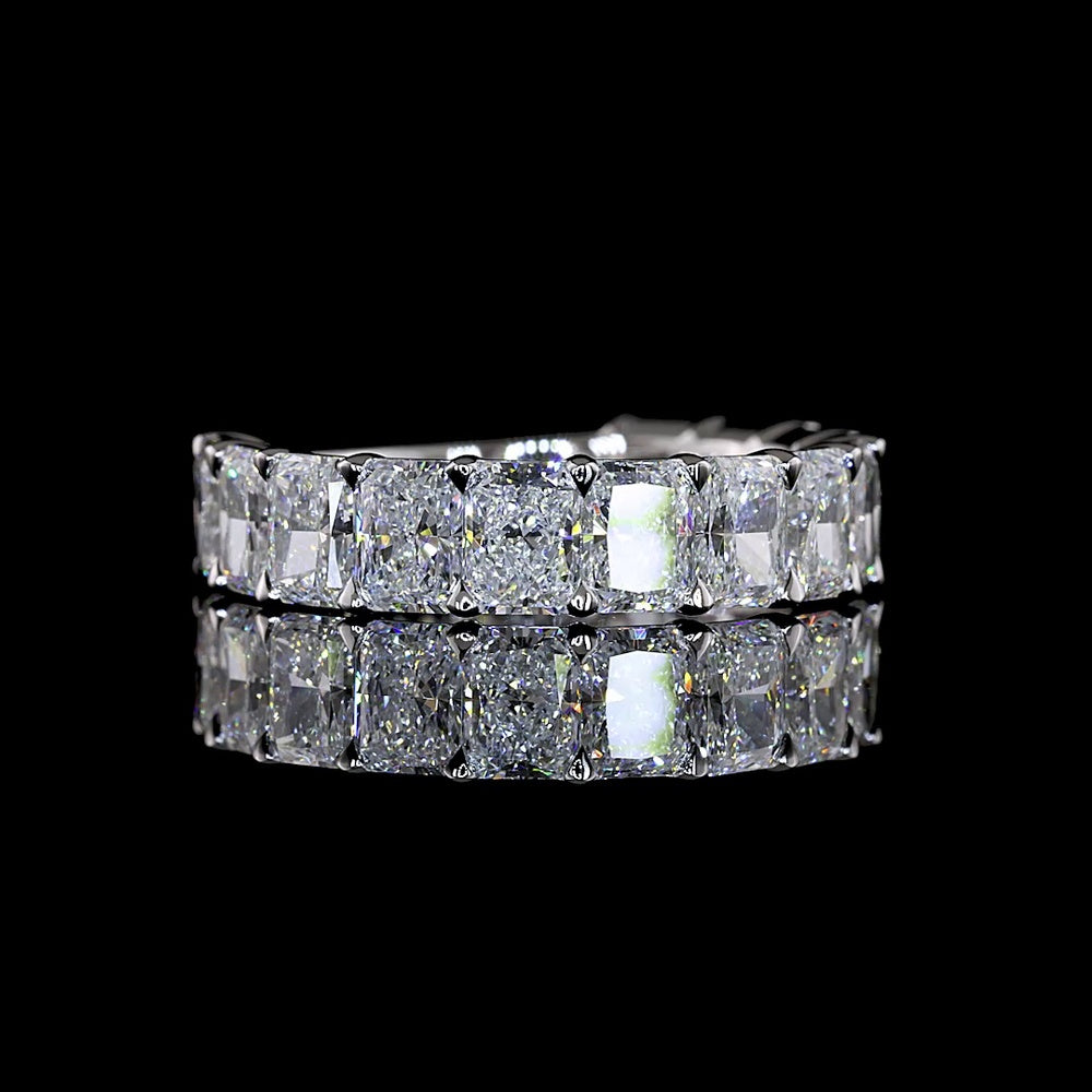 14K White Gold 3/4 Eternity Band with North-South Prong Set Radiant Cut Lab Diamonds - 3.97 Total Carat Weight, E-F Color VS1 Clarity - Covaloro Fine Jewelry