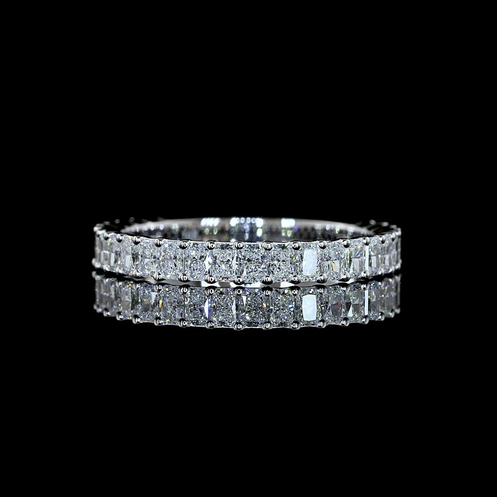 14K White Gold 3/4 Eternity Band with North-South Prong Set Radiant Cut Natural Diamonds - 1.00 Carat Total Diamond Weight - Covaloro Fine Jewelry