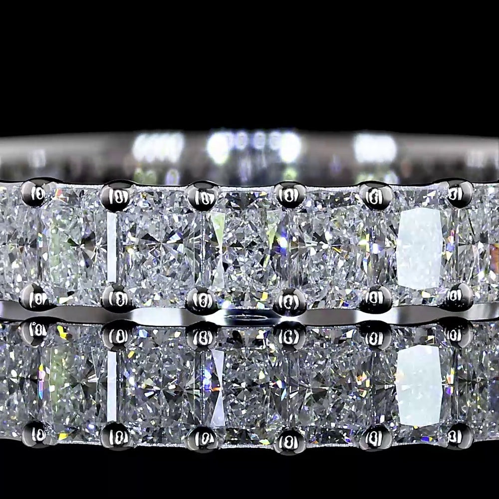 14K White Gold 3/4 Eternity Band with North-South Prong Set Radiant Cut Natural Diamonds - 1.00 Carat Total Diamond Weight - Covaloro Fine Jewelry