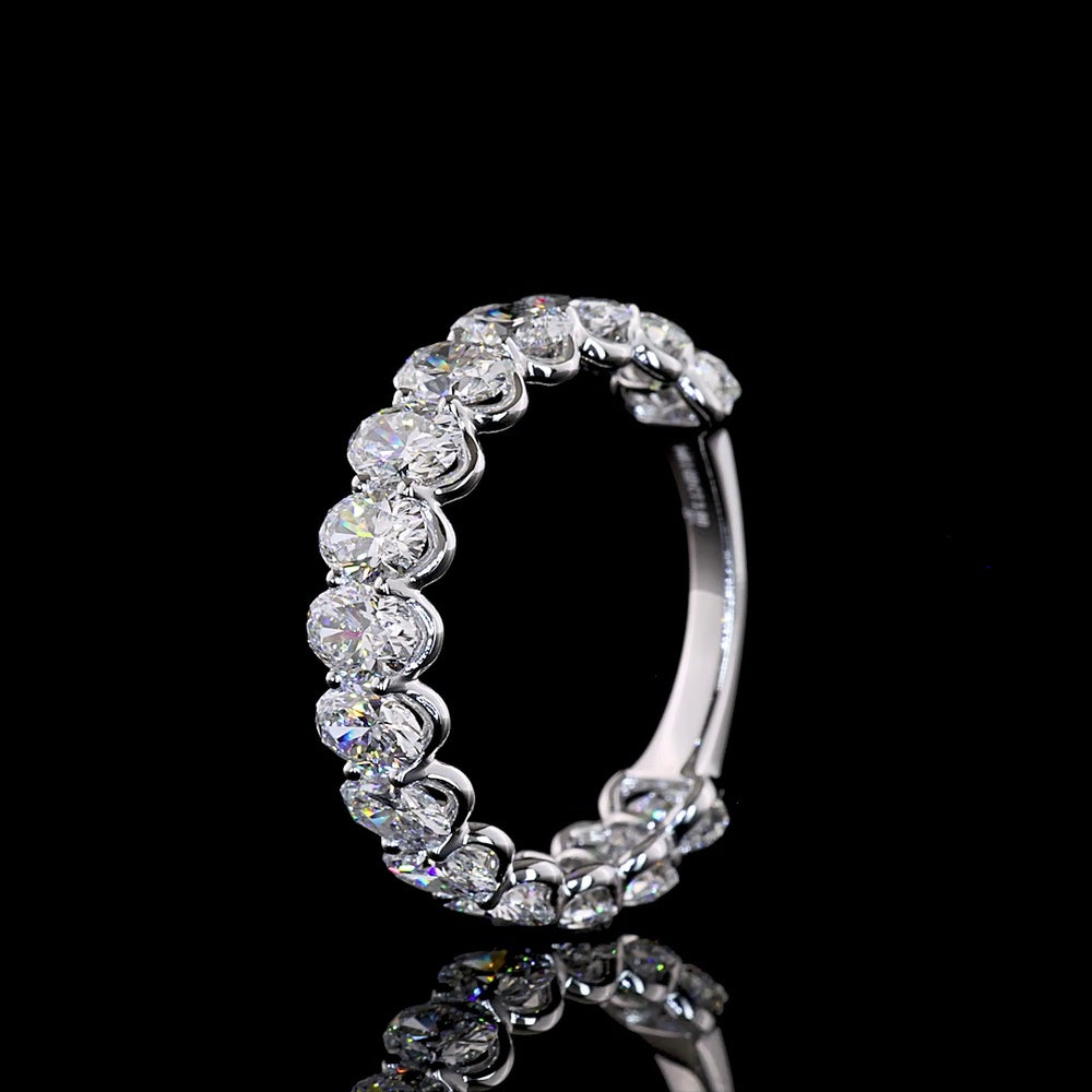 14K White Gold 3/4 Eternity Band with North-South U-Prong Set Oval Cut Lab Diamonds - 2.98 Carat Total Weight - Covaloro Fine Jewelry