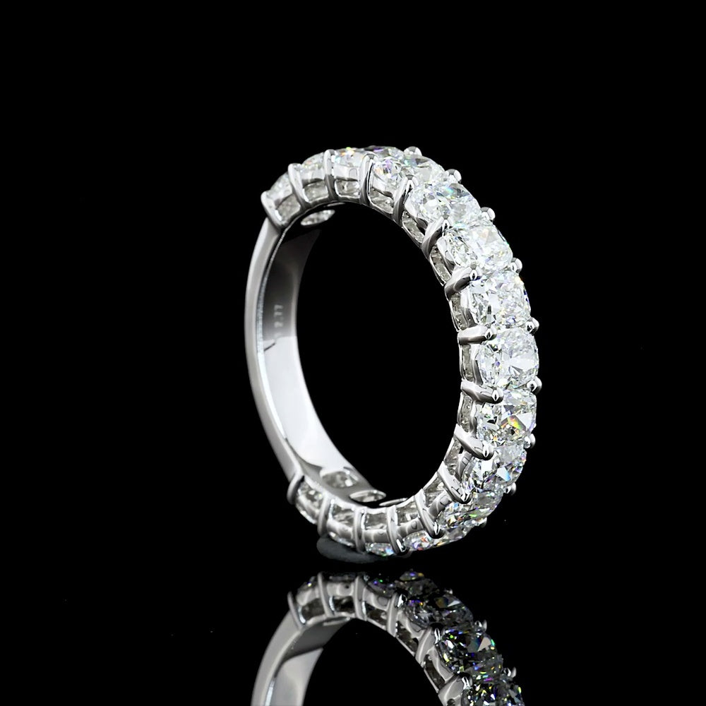 14K White Gold 3/4 Eternity Band with Prong Set Cushion Brilliant Lab Diamonds - 2.77 Carat Total Weight, E-F Color, VS1 Clarity - Covaloro Fine Jewelry