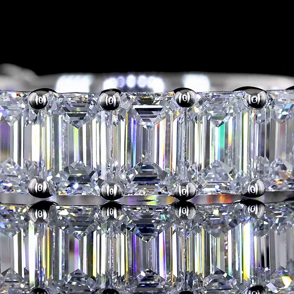 14K White Gold 3/4 Eternity Band with Prong Set Emerald Cut Lab Diamonds - 19 Stones, 2.65 Total Carat Weight, E-F Color VS Clarity - Covaloro Fine Jewelry