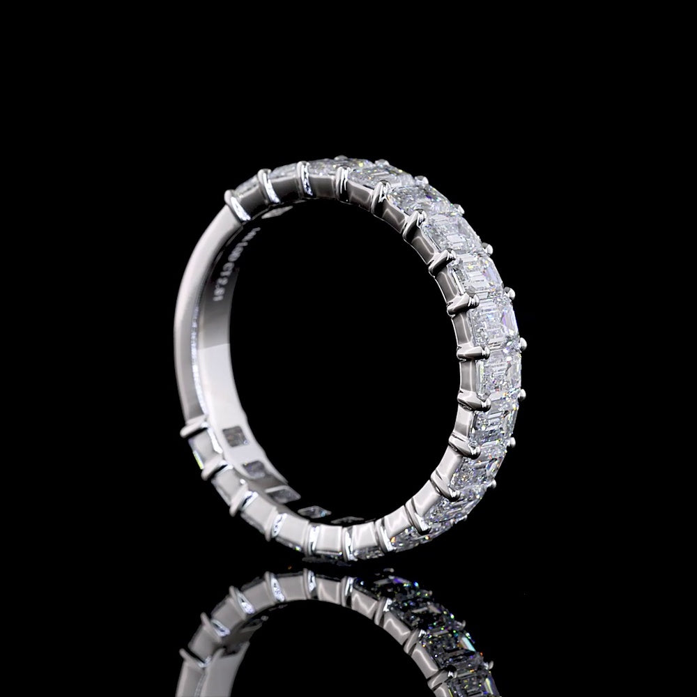 14K White Gold 3/4 Eternity Band with Prong Set Emerald Cut Lab Diamonds - 19 Stones, 2.65 Total Carat Weight, E-F Color VS Clarity - Covaloro Fine Jewelry
