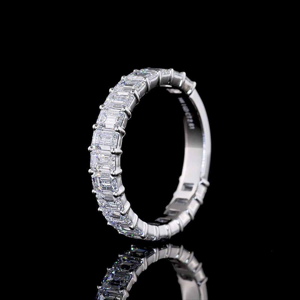 14K White Gold 3/4 Eternity Band with Prong Set Emerald Cut Lab Diamonds - 19 Stones, 2.65 Total Carat Weight, E-F Color VS Clarity - Covaloro Fine Jewelry