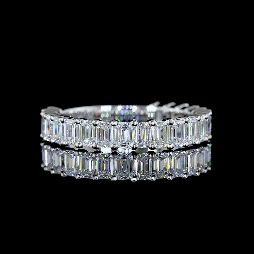 14K White Gold 3/4 Eternity Band with Prong Set Emerald Cut Lab Diamonds - 3.64 Carats Total Diamond Weight - Covaloro Fine Jewelry