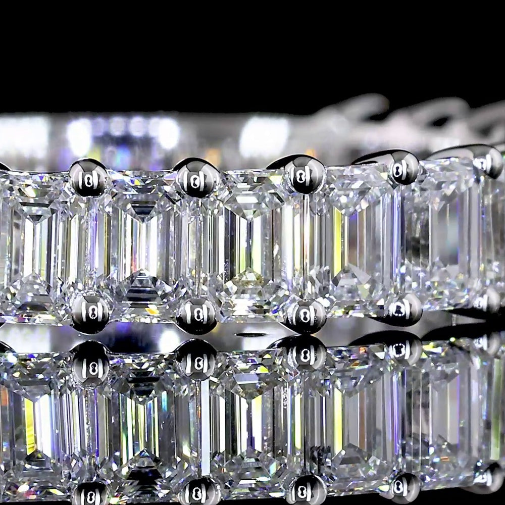 14K White Gold 3/4 Eternity Band with Prong Set Emerald Cut Lab Diamonds - 3.64 Carats Total Diamond Weight - Covaloro Fine Jewelry