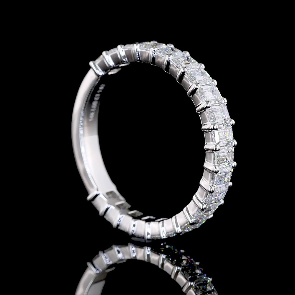14K White Gold 3/4 Eternity Band with Prong Set Emerald Cut Lab Diamonds - 3.64 Carats Total Diamond Weight - Covaloro Fine Jewelry