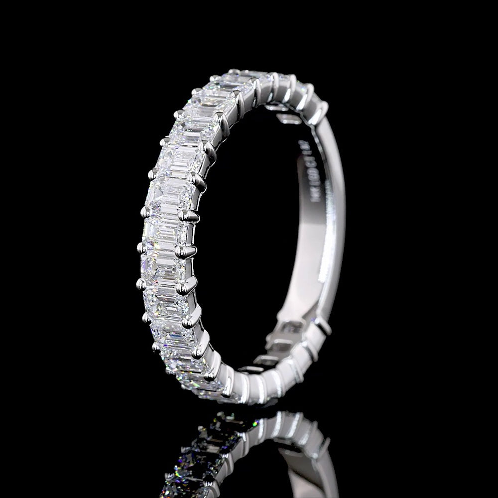 14K White Gold 3/4 Eternity Band with Prong Set Emerald Cut Lab Diamonds - 3.64 Carats Total Diamond Weight - Covaloro Fine Jewelry