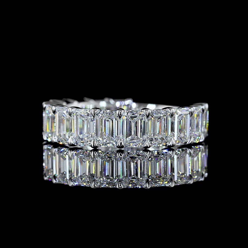 14K White Gold 3/4 Eternity Band with Prong Set Emerald Cut Lab Diamonds - 4.68 Carat Total Weight (E-F Color, VS1 Clarity) - Covaloro Fine Jewelry