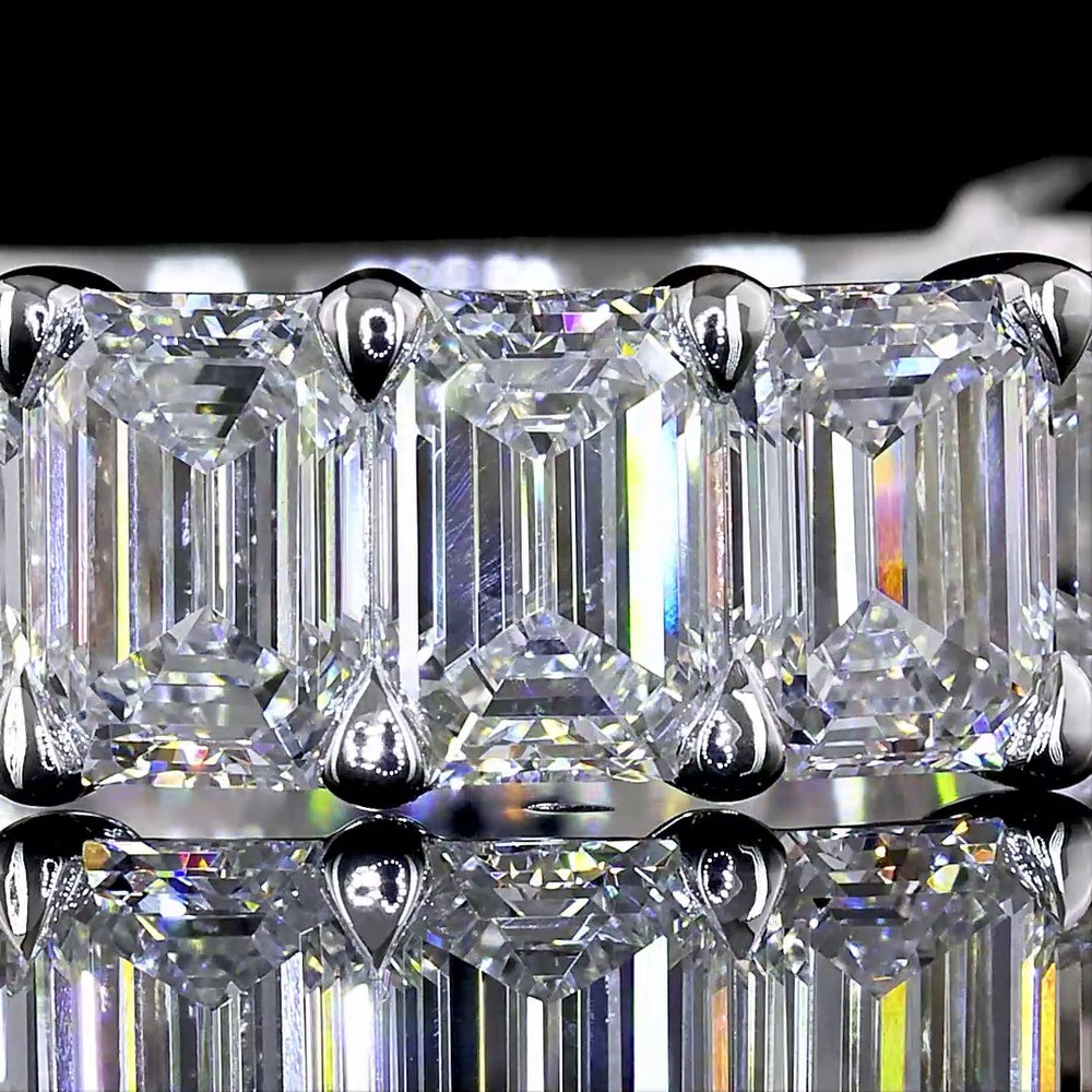 14K White Gold 3/4 Eternity Band with Prong Set Emerald Cut Lab Diamonds - 4.68 Carat Total Weight (E-F Color, VS1 Clarity) - Covaloro Fine Jewelry