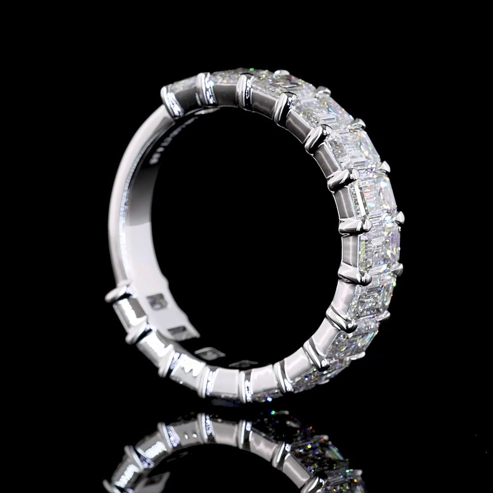 14K White Gold 3/4 Eternity Band with Prong Set Emerald Cut Lab Diamonds - 4.68 Carat Total Weight (E-F Color, VS1 Clarity) - Covaloro Fine Jewelry