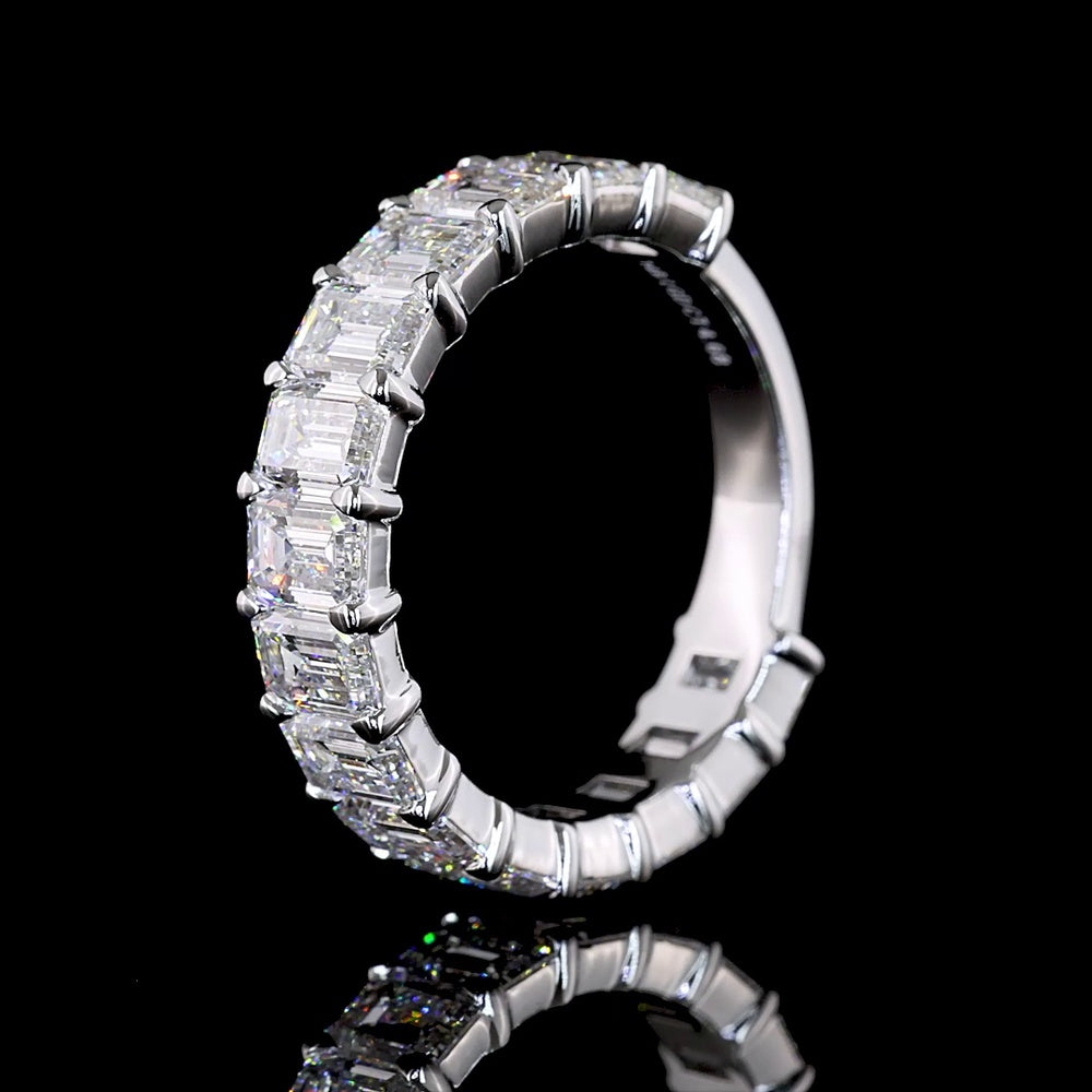 14K White Gold 3/4 Eternity Band with Prong Set Emerald Cut Lab Diamonds - 4.68 Carat Total Weight (E-F Color, VS1 Clarity) - Covaloro Fine Jewelry