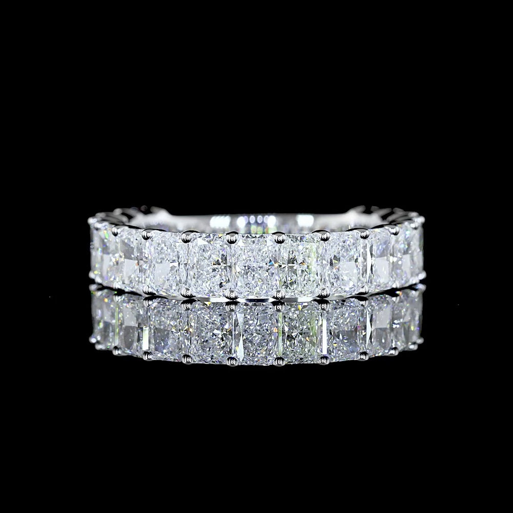 14K White Gold 3/4 Eternity Band with Prong Set Radiant Cut Lab Diamonds - 4.08 Carats Total Diamond Weight - Covaloro Fine Jewelry