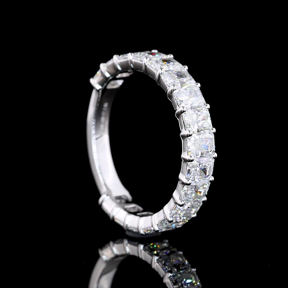 14K White Gold 3/4 Eternity Band with Prong Set Radiant Cut Lab Diamonds - 4.08 Carats Total Diamond Weight - Covaloro Fine Jewelry