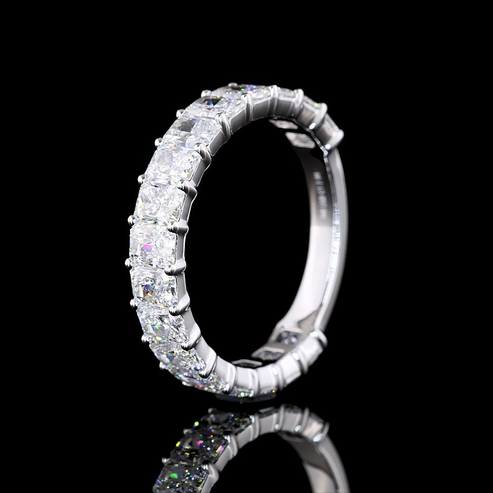 14K White Gold 3/4 Eternity Band with Prong Set Radiant Cut Lab Diamonds - 4.08 Carats Total Diamond Weight - Covaloro Fine Jewelry