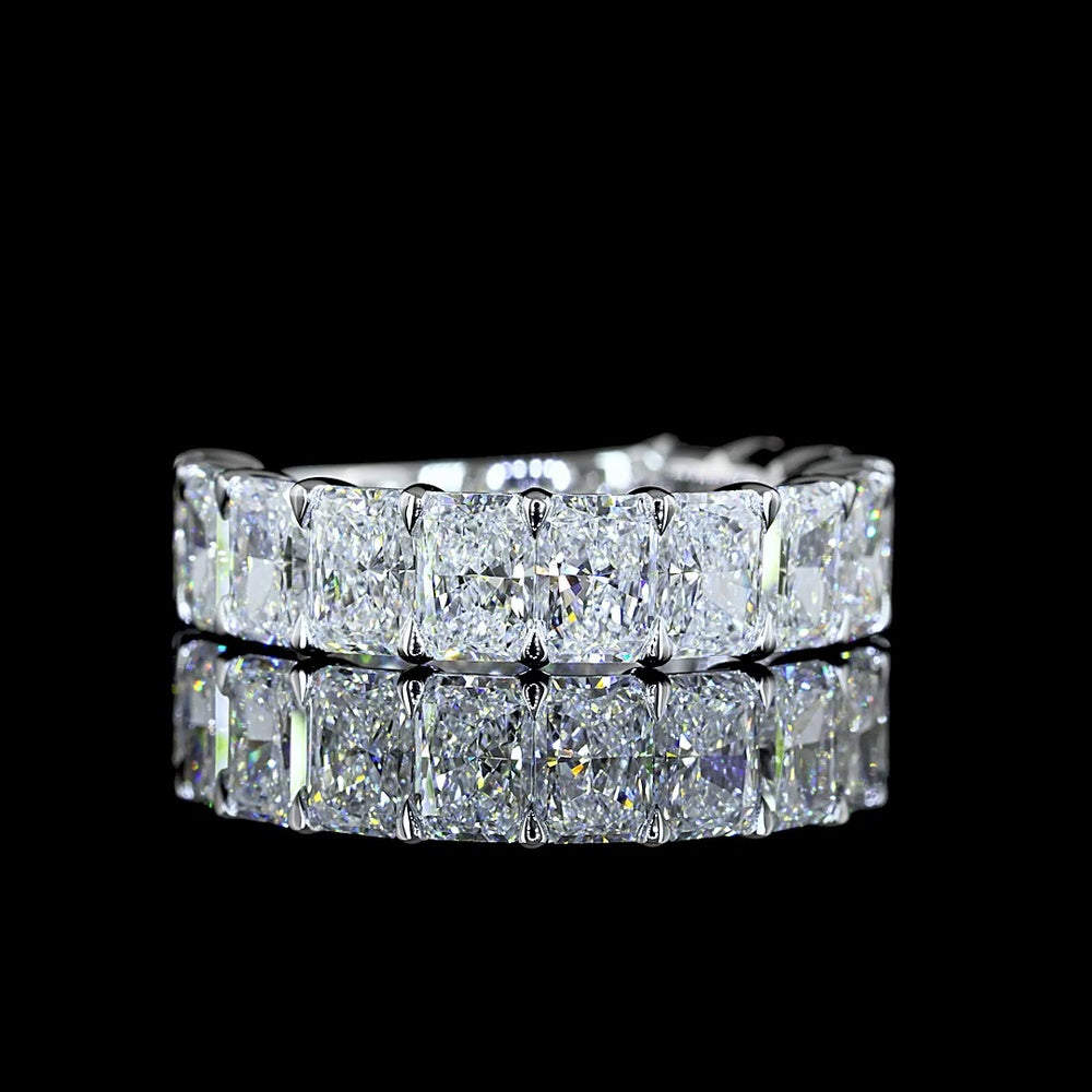 14K White Gold 3/4 Eternity Band with Prong Set Radiant Cut Lab Diamonds - 4.59 Carat Total Weight, F Color VS Clarity - Covaloro Fine Jewelry