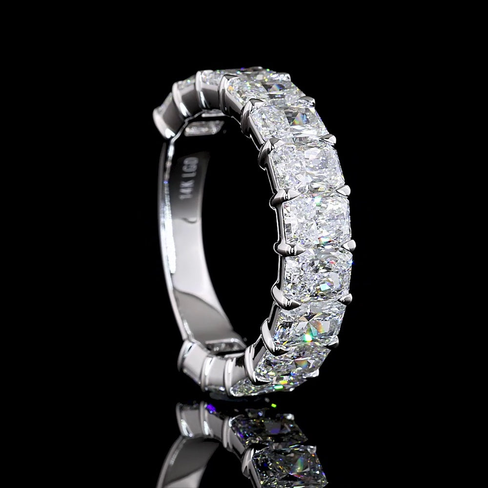 14K White Gold 3/4 Eternity Band with Prong Set Radiant Cut Lab Diamonds - 4.59 Carat Total Weight, F Color VS Clarity - Covaloro Fine Jewelry