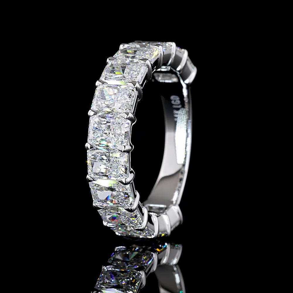 14K White Gold 3/4 Eternity Band with Prong Set Radiant Cut Lab Diamonds - 4.59 Carat Total Weight, F Color VS Clarity - Covaloro Fine Jewelry