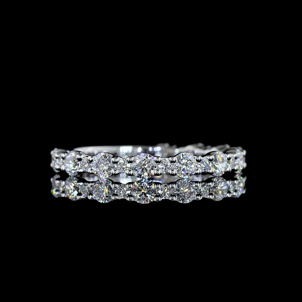 14K White Gold 3/4 Eternity Band with Prong Set Round Brilliant Cut Lab Diamonds - 0.89 Carat Total Diamond Weight - Covaloro Fine Jewelry