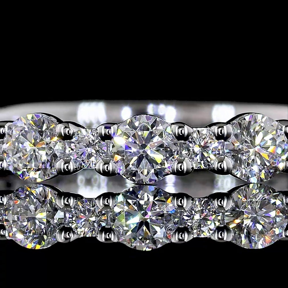 14K White Gold 3/4 Eternity Band with Prong Set Round Brilliant Cut Lab Diamonds - 0.89 Carat Total Diamond Weight - Covaloro Fine Jewelry