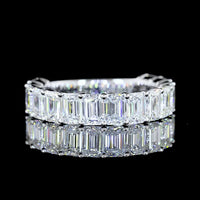 14K White Gold 3/4 Eternity Band with Shared Prong Set Emerald Cut Lab Diamonds - 3.50 Carats Total Diamond Weight - Covaloro Fine Jewelry