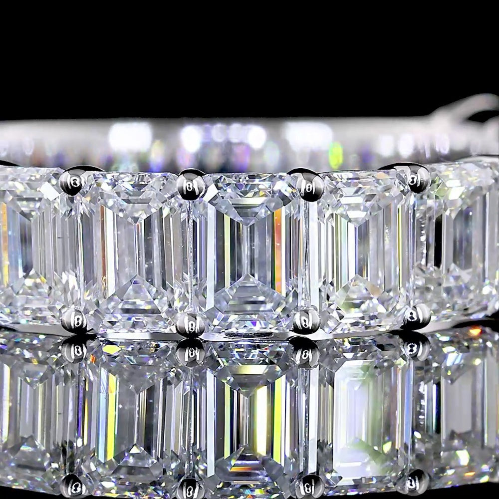 14K White Gold 3/4 Eternity Band with Shared Prong Set Emerald Cut Lab Diamonds - 3.50 Carats Total Diamond Weight - Covaloro Fine Jewelry