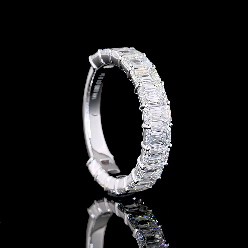 14K White Gold 3/4 Eternity Band with Shared Prong Set Emerald Cut Lab Diamonds - 3.50 Carats Total Diamond Weight - Covaloro Fine Jewelry