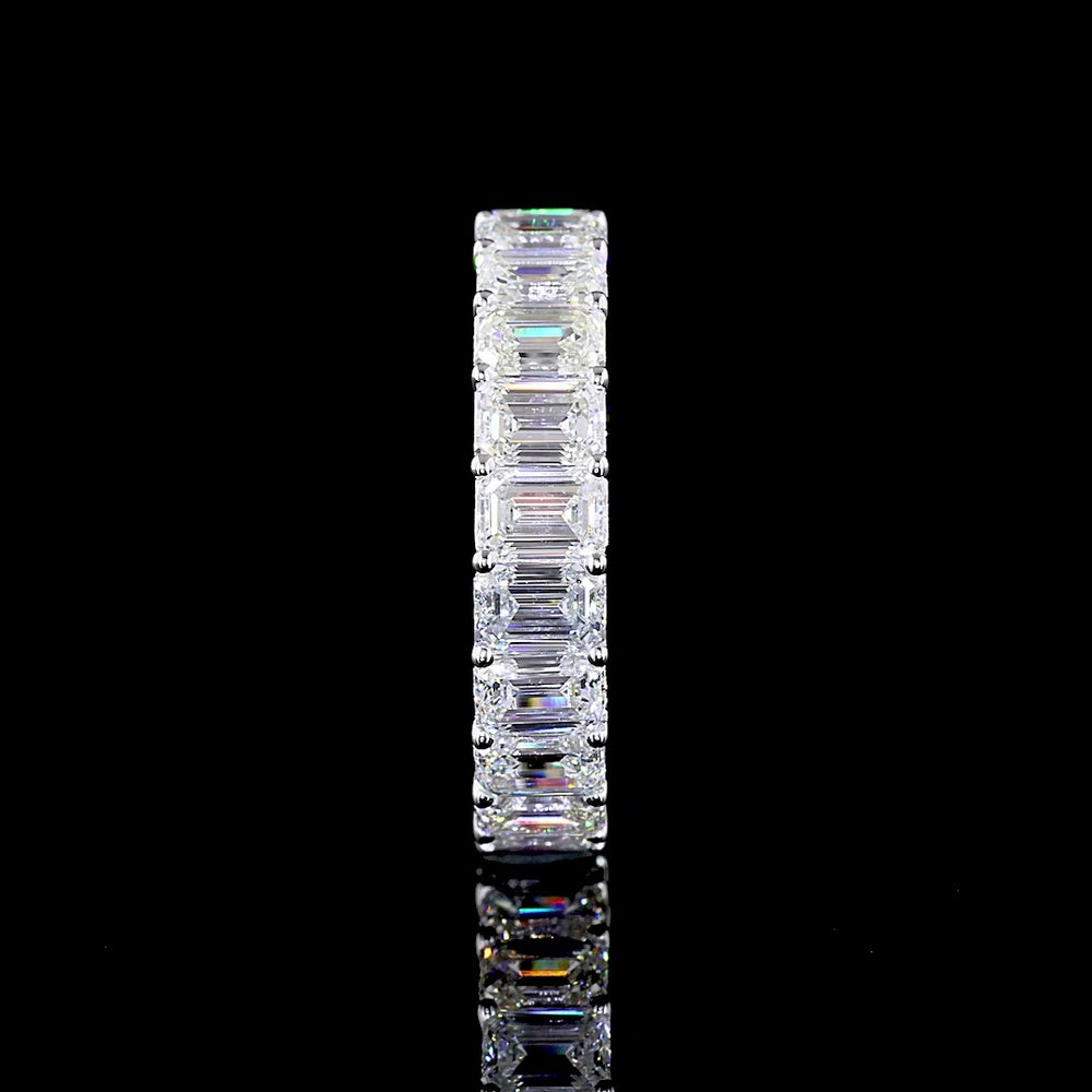 14K White Gold 3/4 Eternity Band with Shared Prong Set Emerald Cut Lab Diamonds - 3.50 Carats Total Diamond Weight - Covaloro Fine Jewelry
